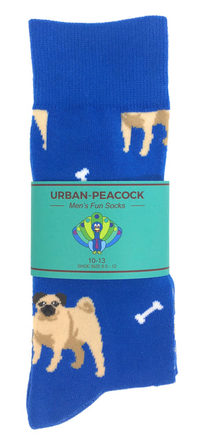 Men's Novelty Crew Socks - Dogs -Pugs, Blue