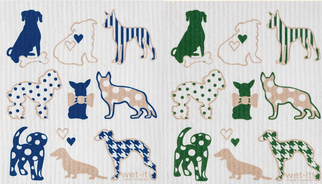 Swedish Treasures Wet-it! Dishcloth & Cleaning Cloth - 2 pack - Dog Lover Blue & Dog Lover Green