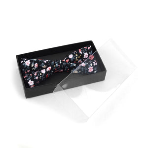 Men's Fashion Wedding Floral Cotton Bow Tie - Black - Small Print