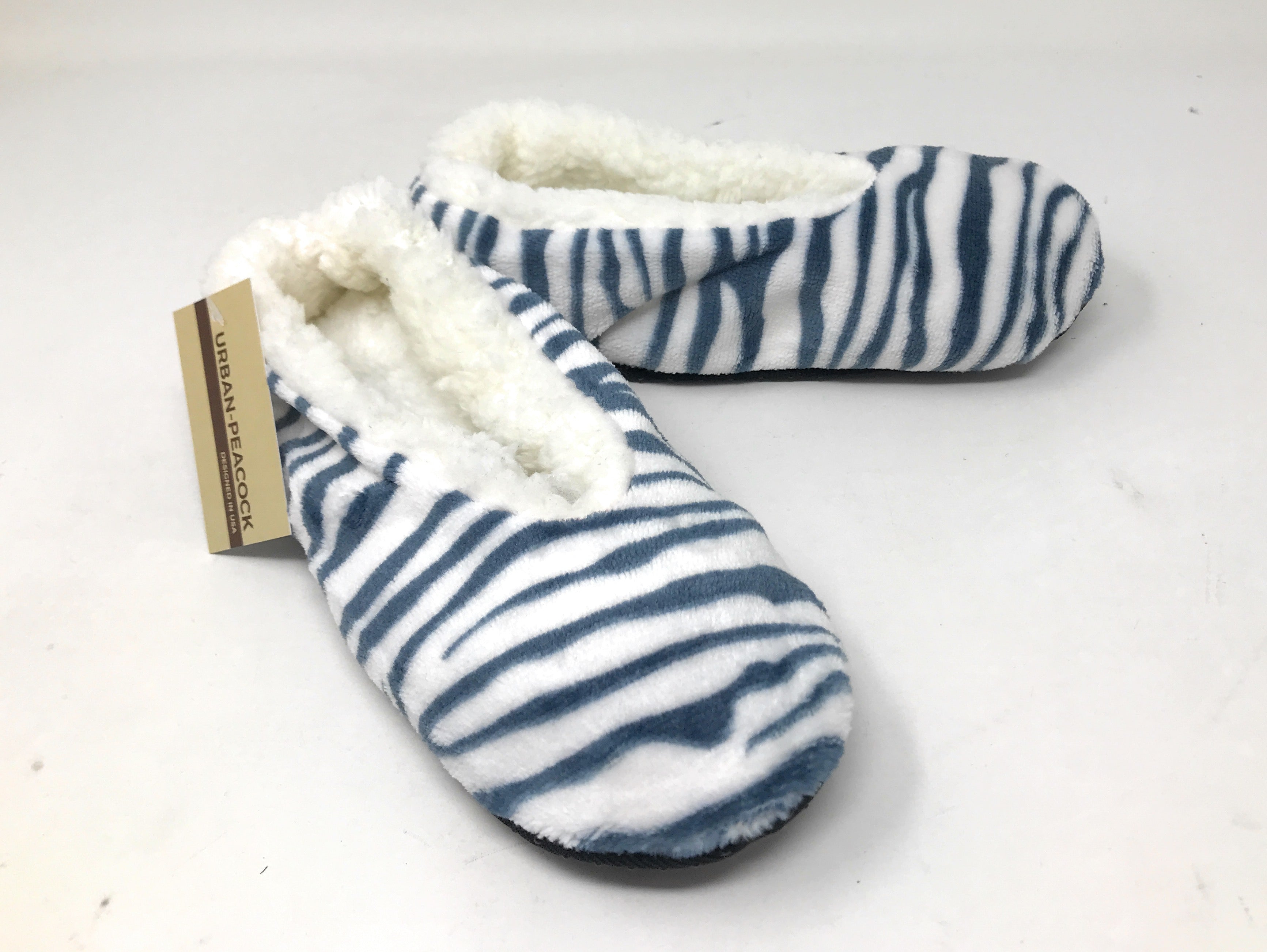 Women's Plush Fleece Lined Cozy Sherpa Gripper Slippers in Zebra Stripe