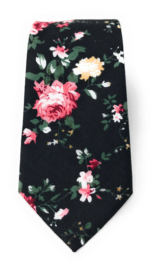 Urban-Peacock Men's Fashion Wedding Floral Slim Necktie: Black - Large Print