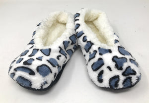 Women's Plush Fleece Lined Cozy Sherpa Gripper Slippers - Animal Print: White with Gray