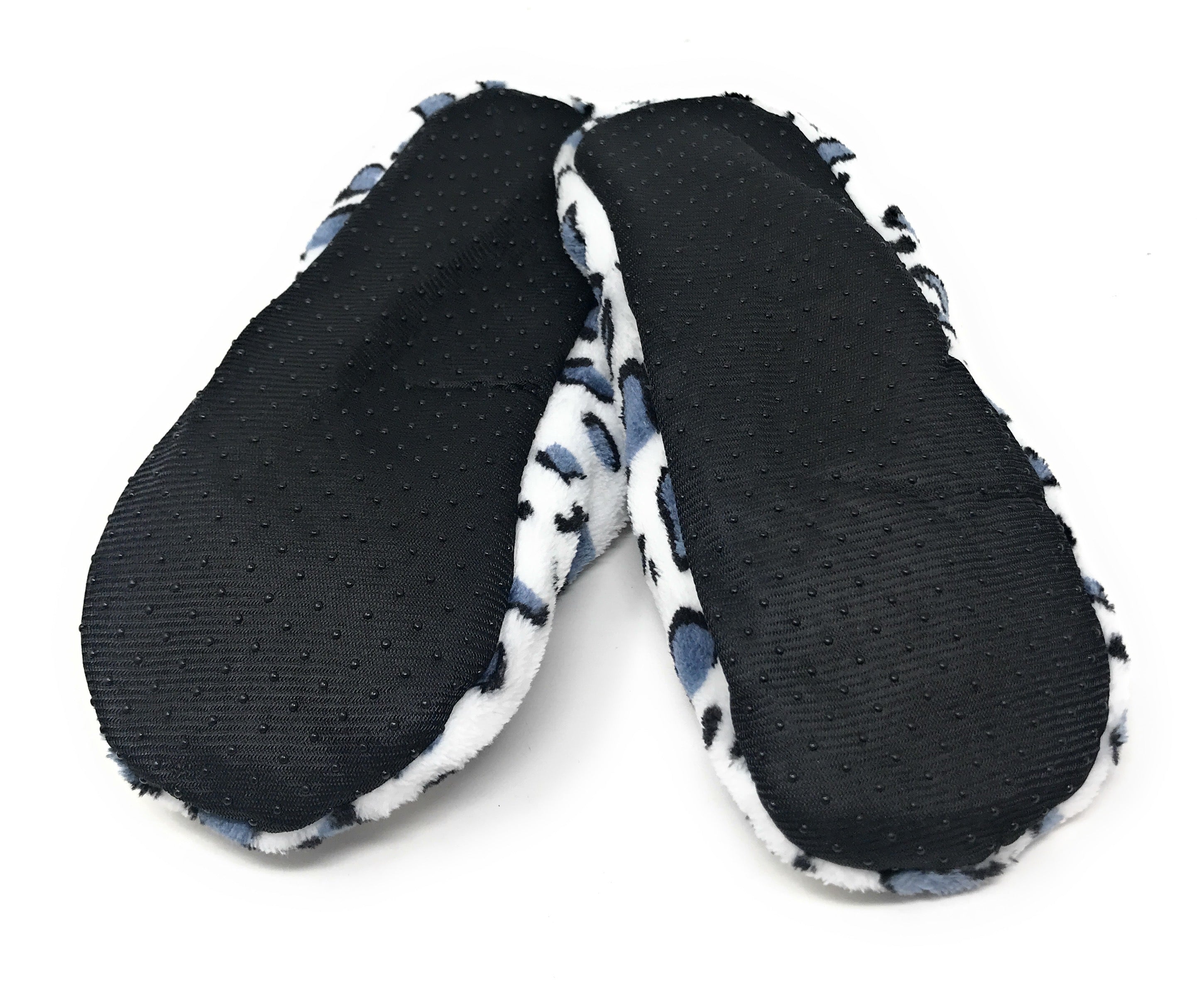 Women's Plush Fleece Lined Cozy Sherpa Gripper Slippers - Animal Print: White with Gray