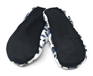 Women's Plush Fleece Lined Cozy Sherpa Gripper Slippers - Animal Print: White with Gray