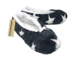 Women's Plush Fleece Lined Cozy Sherpa Gripper Slippers - Stars: Black & White