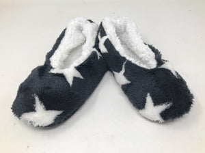 Women's Plush Fleece Lined Cozy Sherpa Gripper Slippers - Stars: Black & White