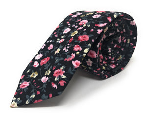 Urban-Peacock Men's Fashion Wedding Floral Slim Necktie: Black - Small Print