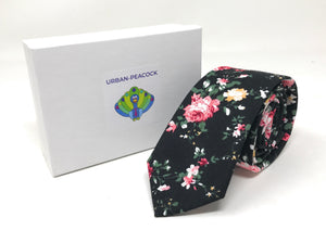 Urban-Peacock Men's Fashion Wedding Floral Slim Necktie: Black - Large Print