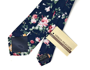 Urban-Peacock Men's Fashion Wedding Floral Slim Necktie: Navy Blue - Large Print