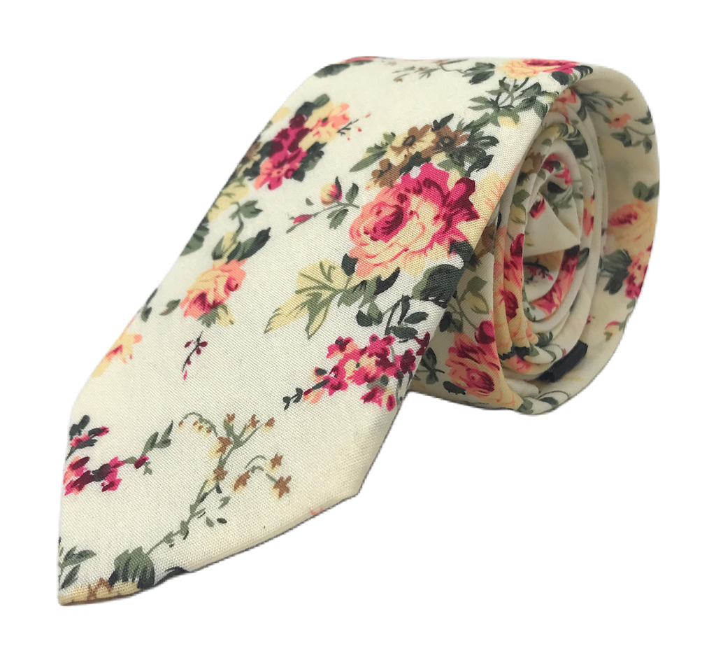 Urban-Peacock Men's Fashion Wedding Floral Slim Necktie: Cream