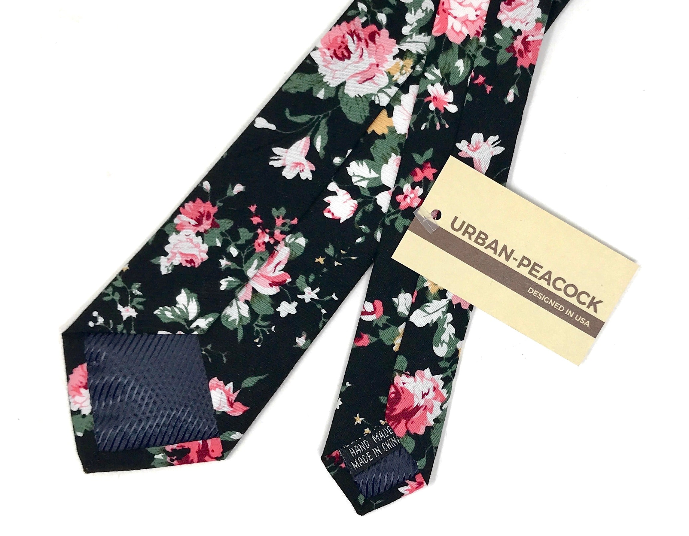 Urban-Peacock Men's Fashion Wedding Floral Slim Necktie: Black - Large Print