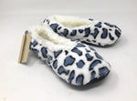 Women's Plush Fleece Lined Cozy Sherpa Gripper Slippers - Animal Print: White with Gray