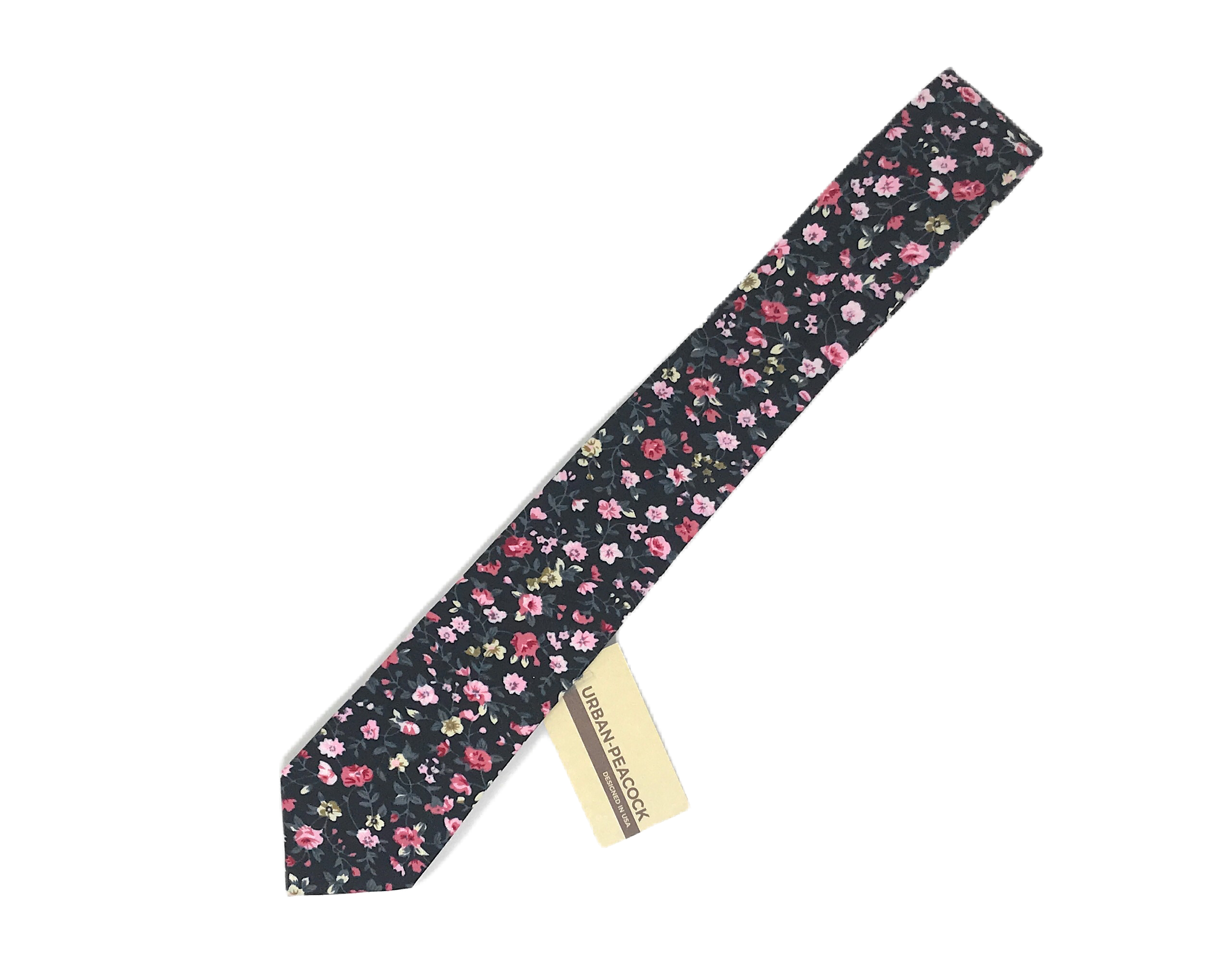 Urban-Peacock Men's Fashion Wedding Floral Slim Necktie: Black - Small Print