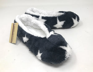 Women's Plush Fleece Lined Cozy Sherpa Gripper Slippers - Stars: Black & White