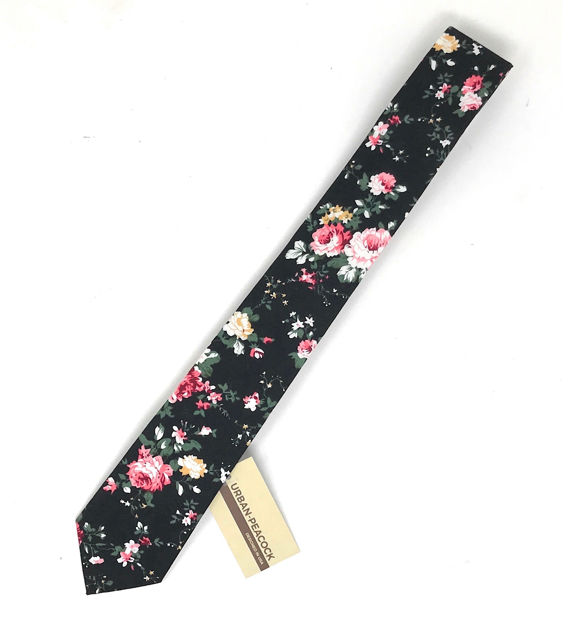 Urban-Peacock Men's Fashion Wedding Floral Slim Necktie: Black - Large Print