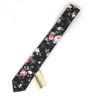Urban-Peacock Men's Fashion Wedding Floral Slim Necktie: Black - Large Print