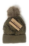 Urban-Peacock Soft Stretch Cable Knit Beanie Hat with Warm Fleece Lining & Pom Pom: Brown