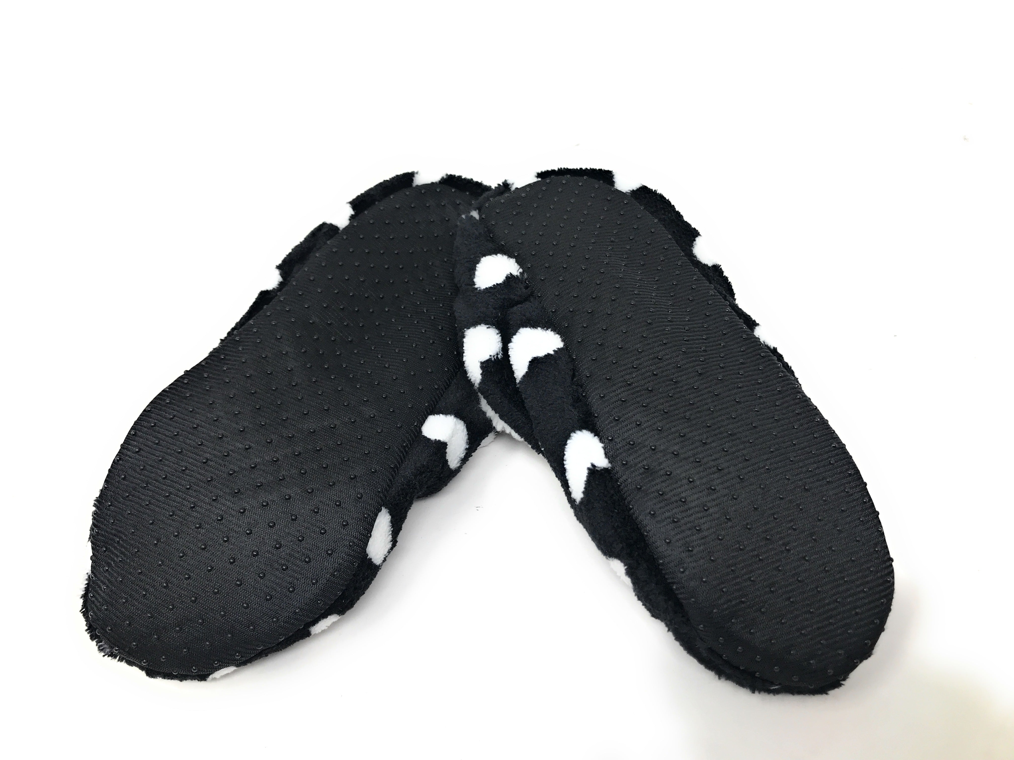 Women's Plush Fleece Lined Cozy Sherpa Gripper Slippers - Hearts: Black & White