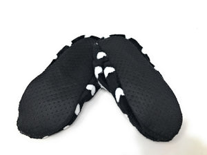 Women's Plush Fleece Lined Cozy Sherpa Gripper Slippers - Hearts: Black & White