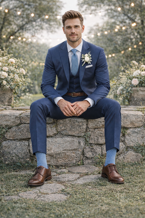 Black Label Men's Dress Socks in Dusty Blue Polka Dot  Urban-Peacock