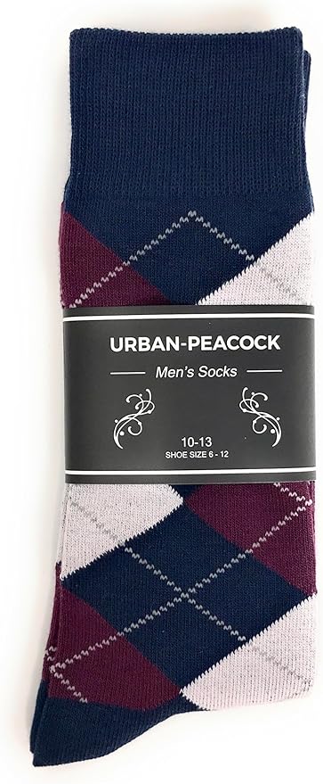 Black Label Men's Dress Socks - Argyle: Dark Navy Blue, Wine Burgundy & Heather Gray