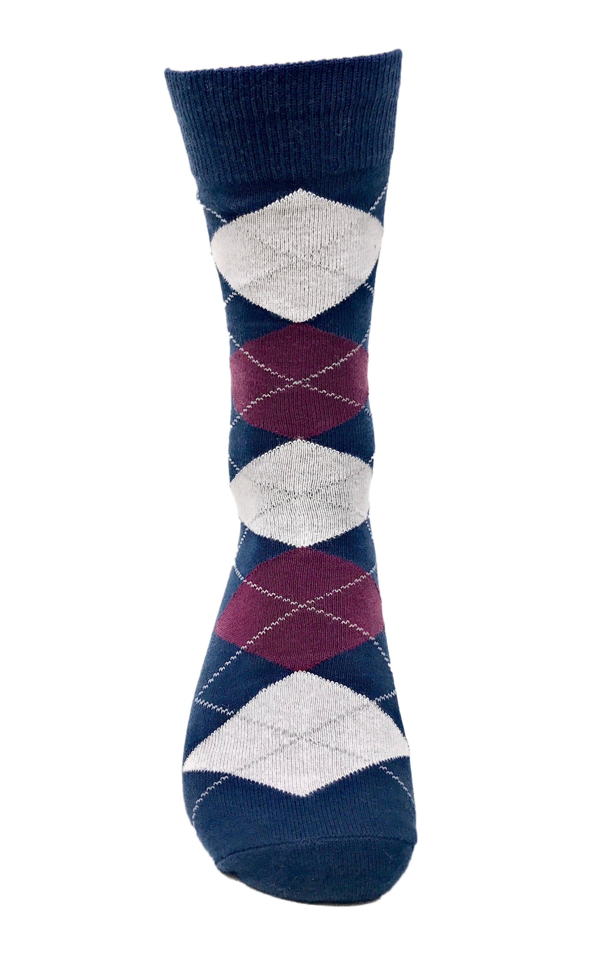 Black Label Men's Dress Socks - Argyle: Dark Navy Blue, Wine Burgundy & Heather Gray