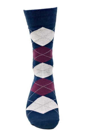 Black Label Men's Dress Socks - Argyle: Dark Navy Blue, Wine Burgundy & Heather Gray