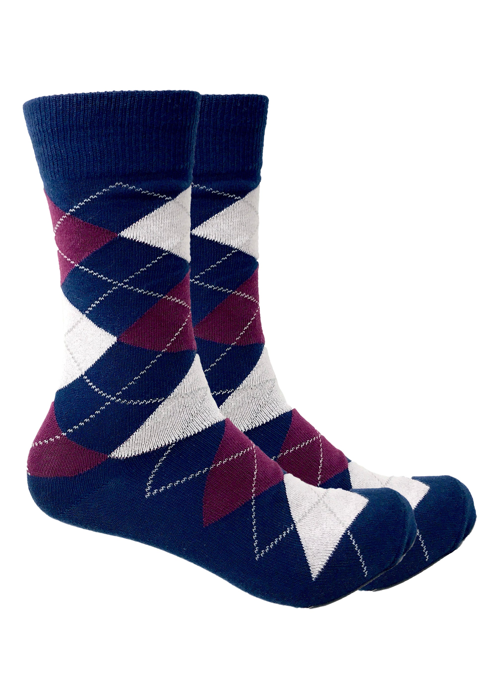 Black Label Men's Dress Socks - Argyle: Dark Navy Blue, Wine Burgundy & Heather Gray