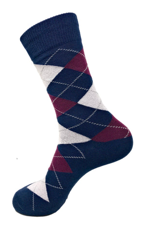 Black Label Men's Dress Socks - Argyle: Dark Navy Blue, Wine Burgundy & Heather Gray