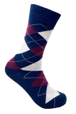 Black Label Men's Dress Socks - Argyle: Dark Navy Blue, Wine Burgundy & Heather Gray