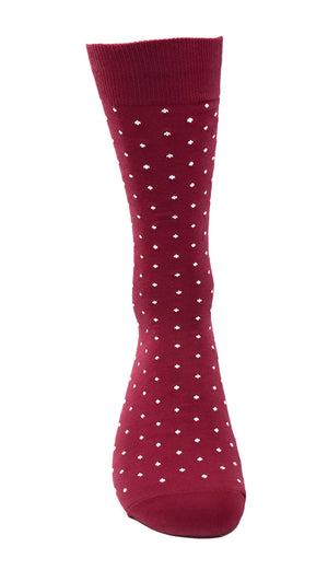 Black Label Men's Dress Socks - Burgundy Maroon Polka Dot