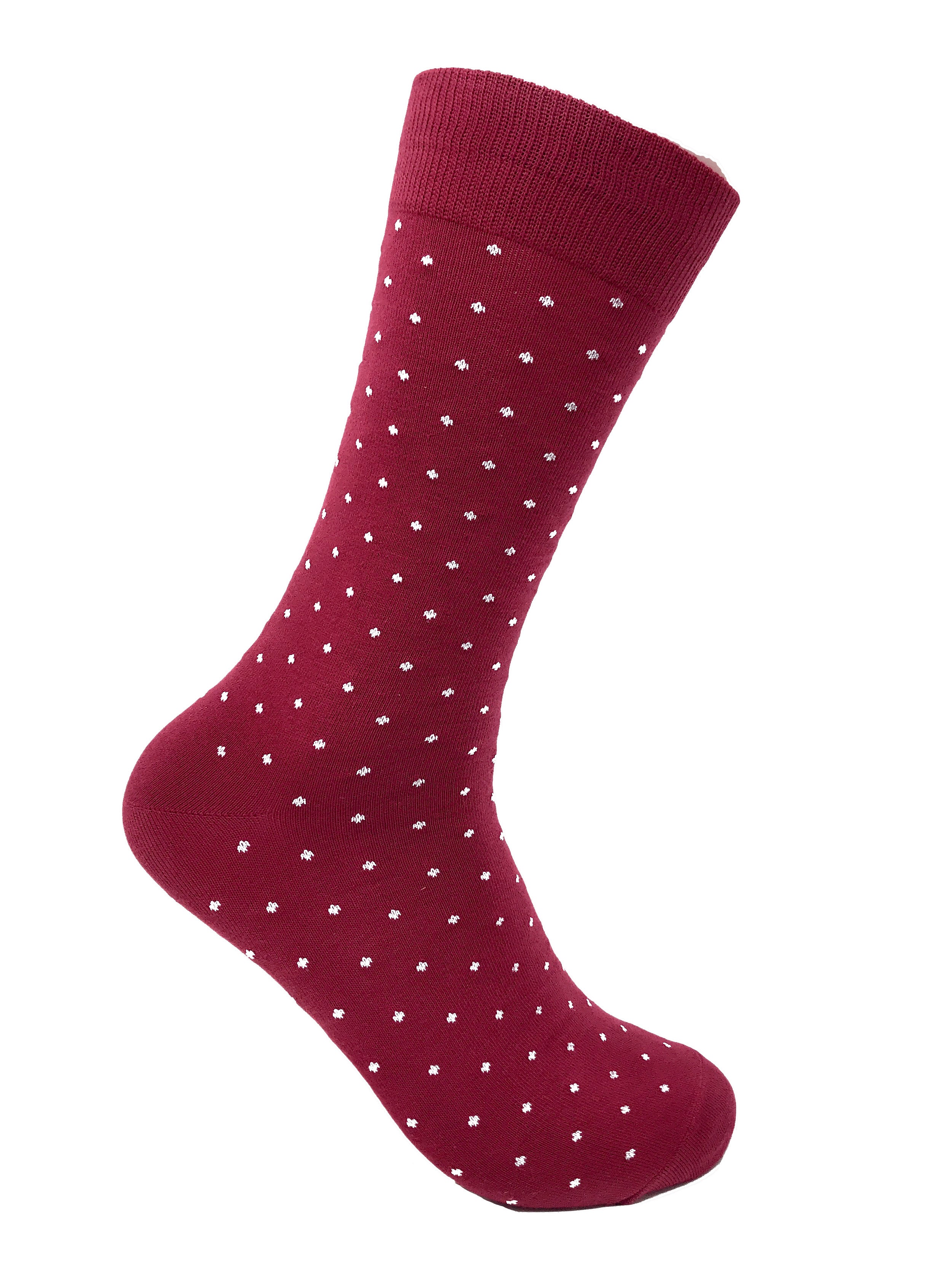 Black Label Men's Dress Socks - Burgundy Maroon Polka Dot