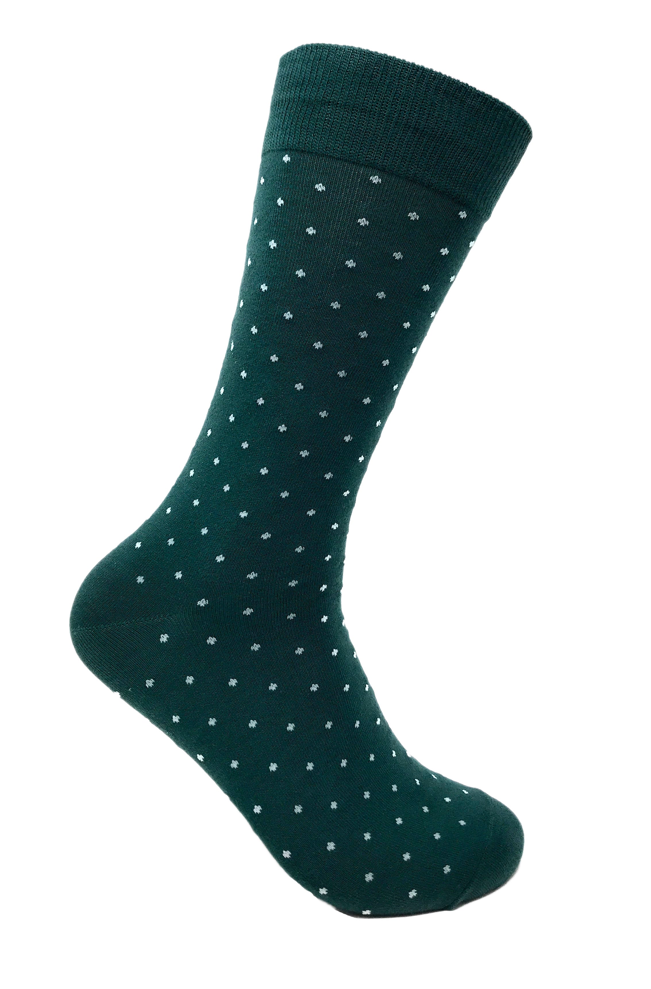 Black Label Men's Dress Socks - Hunter Green Polka Dot