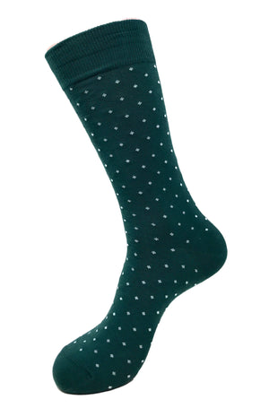 Black Label Men's Dress Socks - Hunter Green Polka Dot