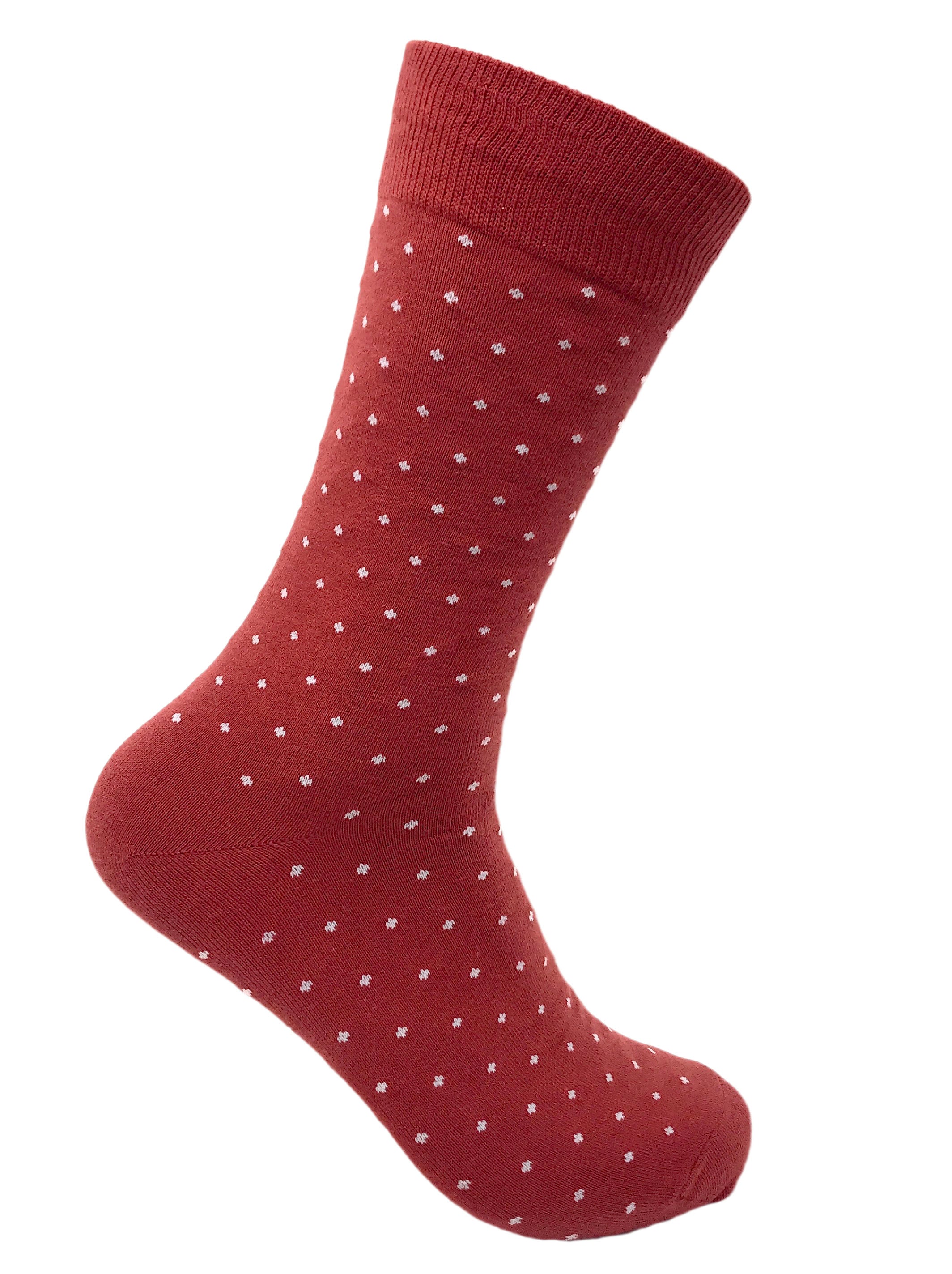 Black Label Men's Dress Socks - Burnt Terracotta Polka Dot