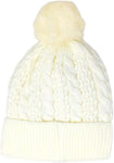 Urban-Peacock Soft Stretch Cable Knit Beanie Hat with Warm Fleece Lining & Pom Pom: Cream