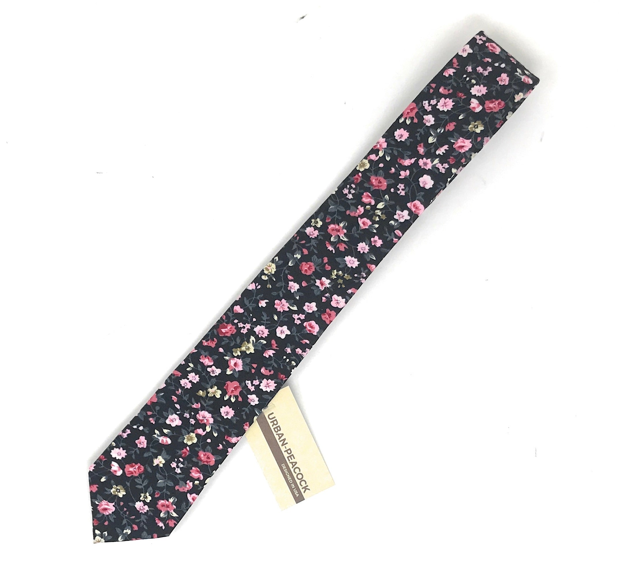 Urban-Peacock Men's Fashion Wedding Floral Slim Necktie: Black - Small Print