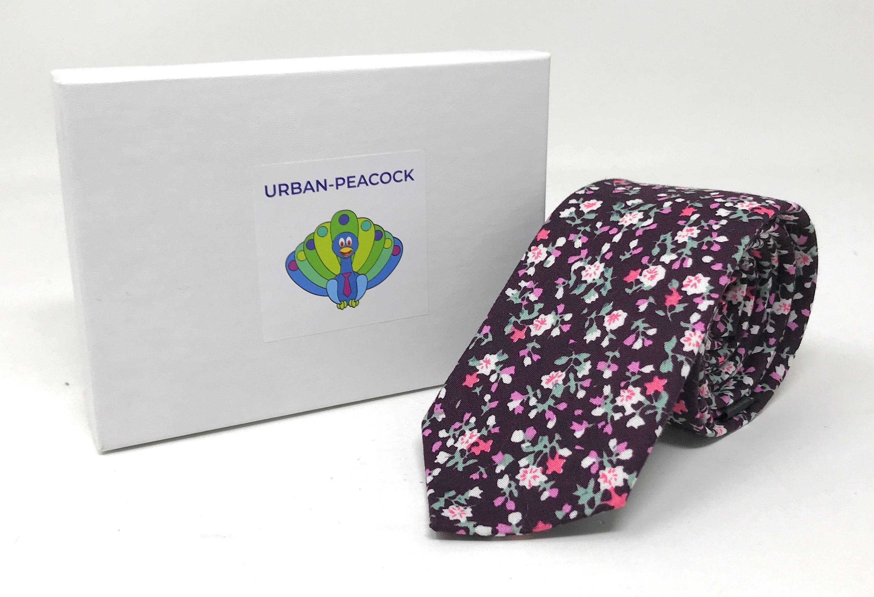 Urban-Peacock Men's Fashion Wedding Floral Slim Necktie: Plum - Small Print