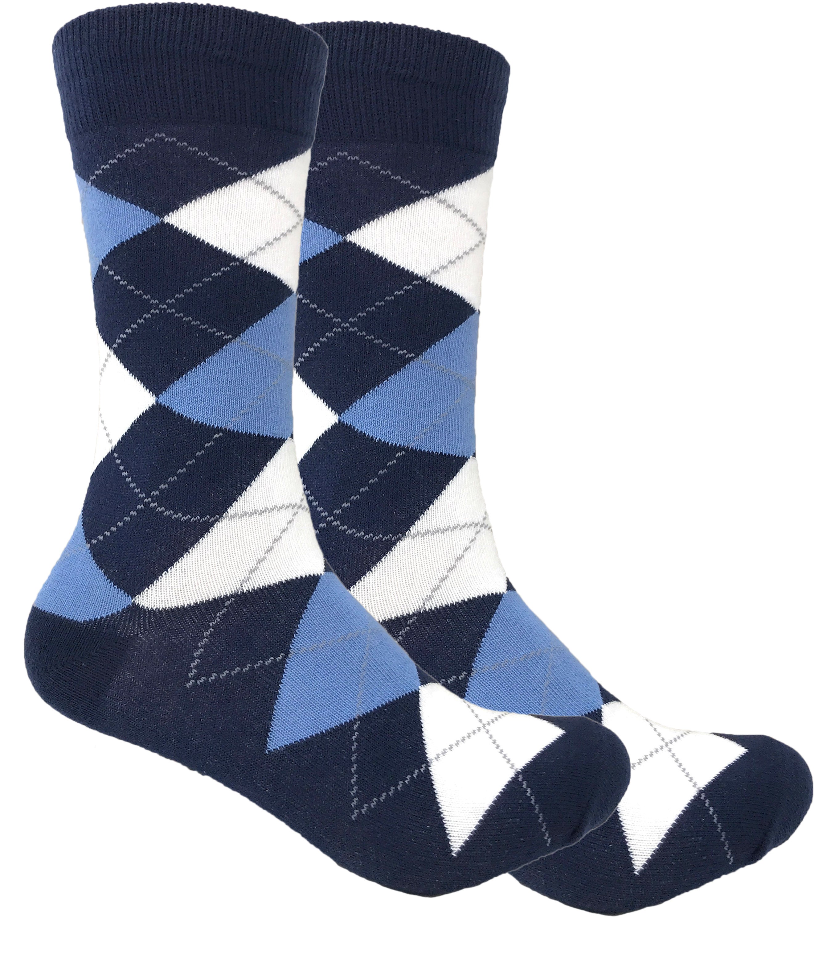 Black Label Men's Dress Socks - Argyle - Navy, Steel Blue and White