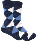 Black Label Men's Dress Socks - Argyle - Navy, Steel Blue and White