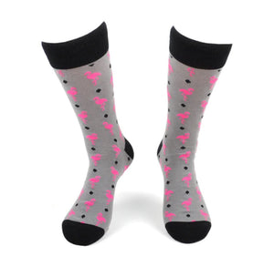 Men's Novelty Crew Socks - Flamingos - Grey