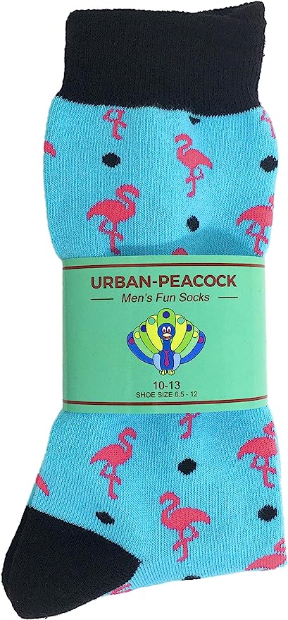 Men's Novelty Crew Socks - Flamingos - Turquoise Blue