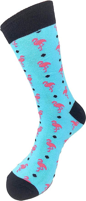 Men's Novelty Crew Socks - Flamingos - Turquoise Blue