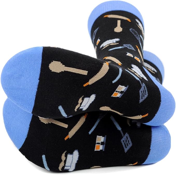 Men's Novelty Crew Socks - Baker / Chef - Black with Blue