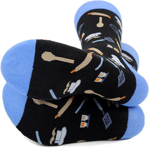 Men's Novelty Crew Socks - Baker / Chef - Black with Blue