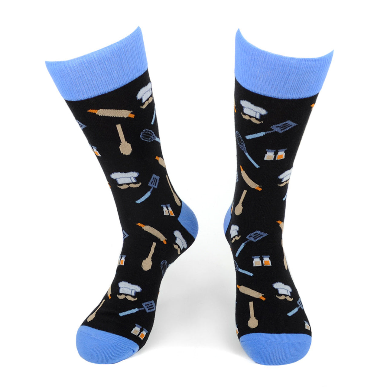 Men's Novelty Crew Socks - Baker / Chef - Black with Blue