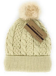 Urban-Peacock Soft Stretch Cable Knit Beanie Hat with Warm Fleece Lining & Pom Pom: Beige