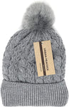 Urban-Peacock Soft Stretch Cable Knit Beanie Hat with Warm Fleece Lining & Pom Pom: Gray