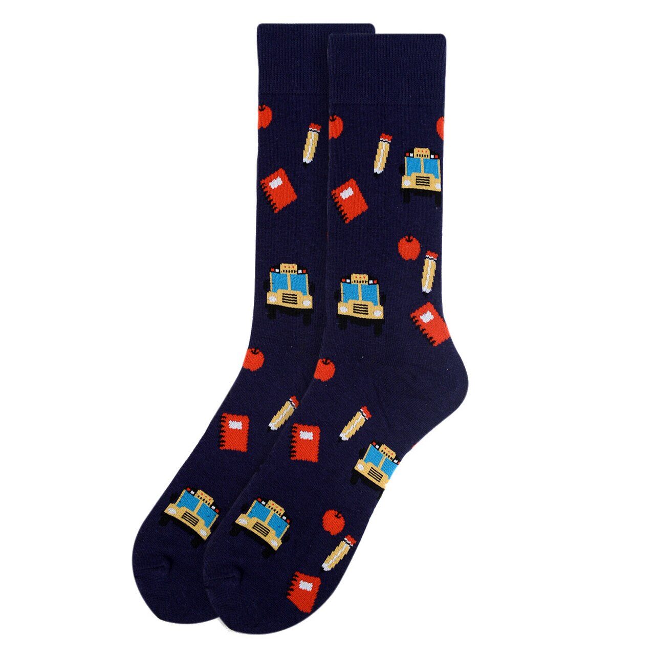Men's Novelty Crew Socks - School Teacher Buses - Navy