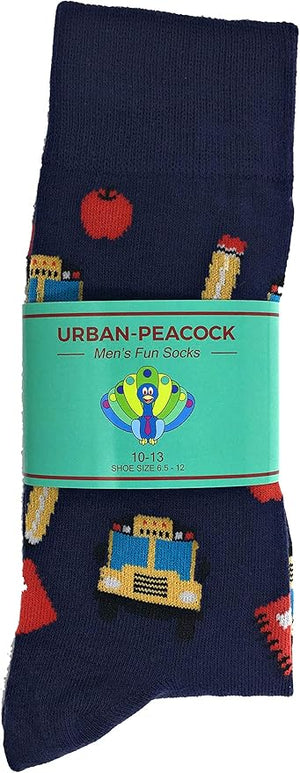 Men's Novelty Crew Socks - School Teacher Buses - Navy